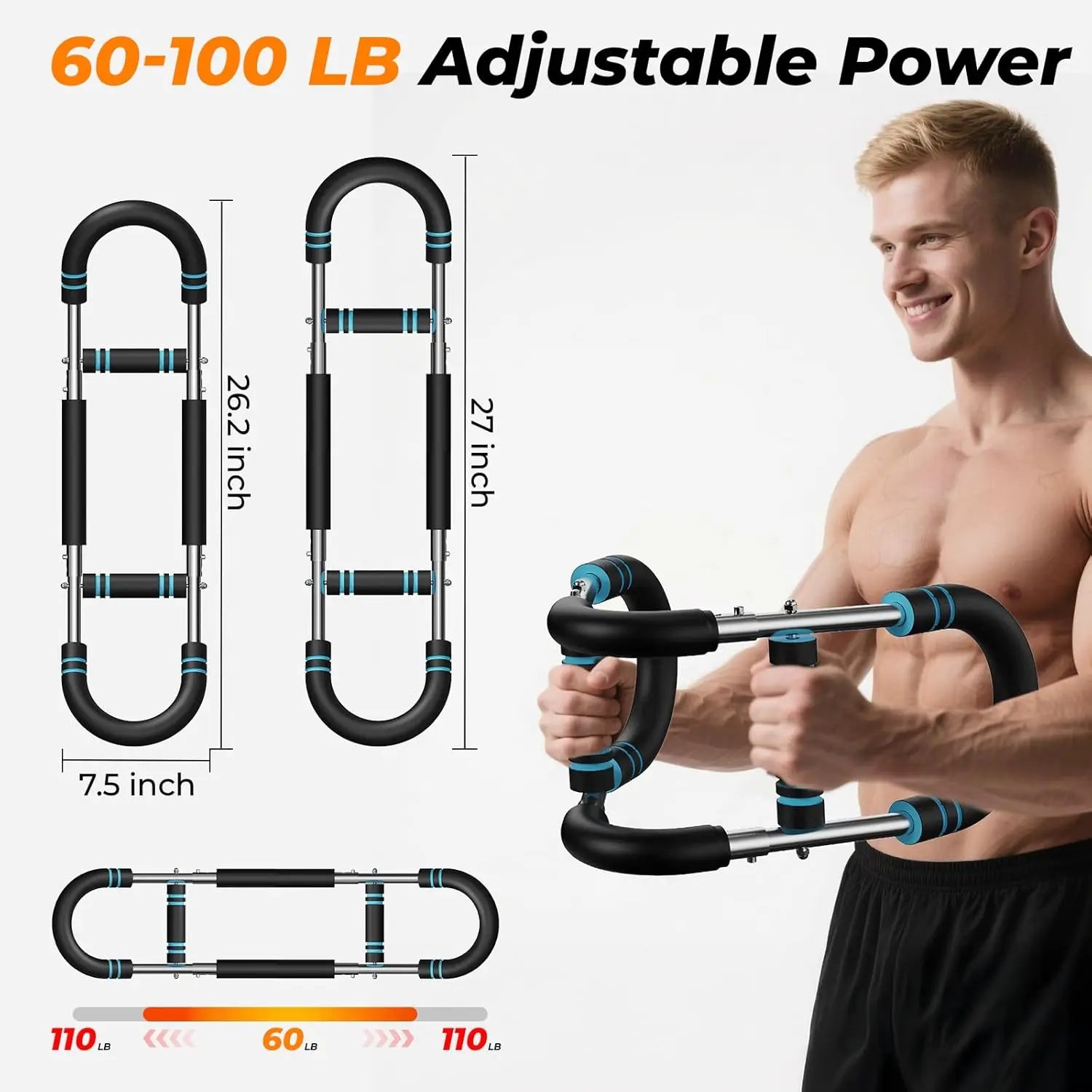 Adjustable U‑Shape Arm Trainer & Hand Gripper (60–100 lb) – Non‑Slip Power Twister for Home & Gym